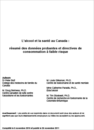 L’alcool et la santé au Canada : Résumé des données probantes et directives de consommation à faible risque