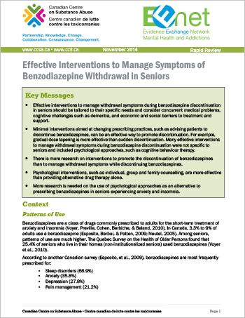 Effective Interventions to Manage Symptoms of Benzodiazepine Withdrawal in Seniors (Rapid Review)