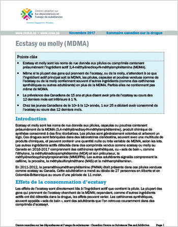 Ecstasy ou molly (MDMA) (Sommaire canadien sur la drogue)