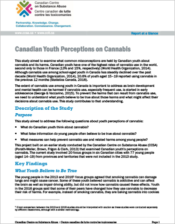 Canadian Youth Perceptions on Cannabis (Report at a Glance)