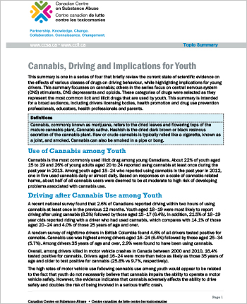 Cannabis, Driving and Implications for Youth (Topic Summary)