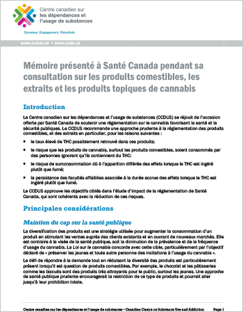 Mémoire présenté à Santé Canada pendant sa consultation sur les produits comestibles, les extraits et les produits topiques de cannabis