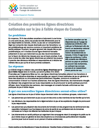 Création des premières lignes directrices nationales sur le jeu à faible risque du Canada