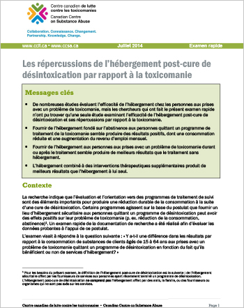 Les répercussions de l’hébergement post-cure de désintoxication par rapport à la toxicomanie