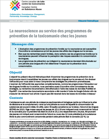 La neuroscience au service des programmes de prévention de la toxicomanie chez les jeunes (Résumé thématique)