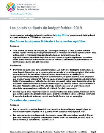 Les points saillants du budget fédéral 2019