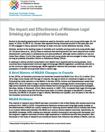 The Impact and Effectiveness of Minimum Legal Drinking Age Legislation in Canada