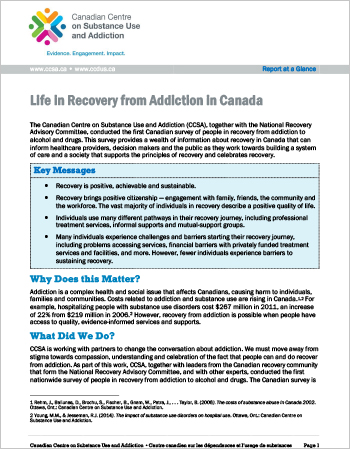 Life in Recovery from Addiction in Canada (Report at a Glance)