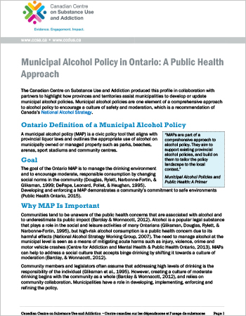 Municipal Alcohol Policy in Ontario: A Public Health Approach
