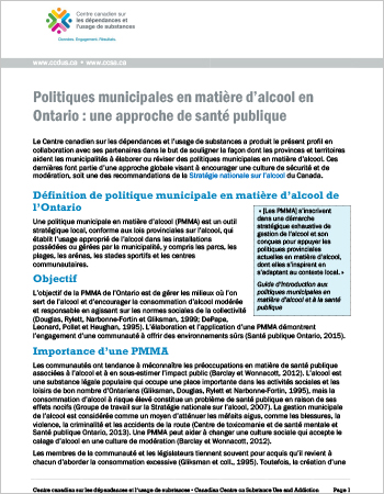 Politiques municipales en matière d’alcool en Ontario : une approche de santé publique