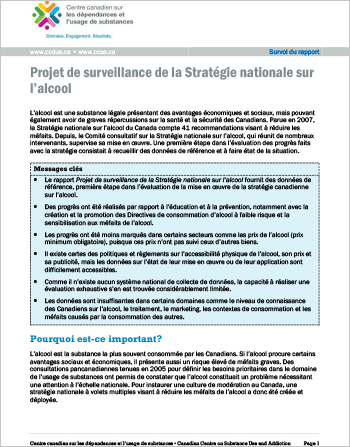 Projet de surveillance de la Stratégie nationale sur l’alcool (Survol du rapport)