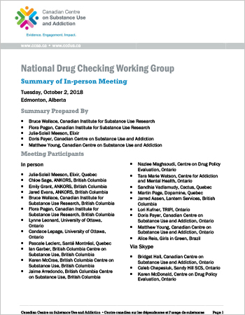 National Drug Checking Working Group: Summary of In-person Meeting