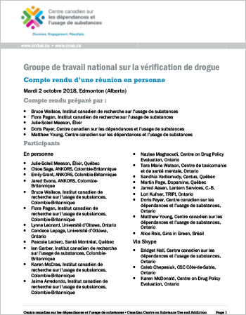 Groupe de travail national sur la vérification de drogue : Compte rendu d’une réunion en personne