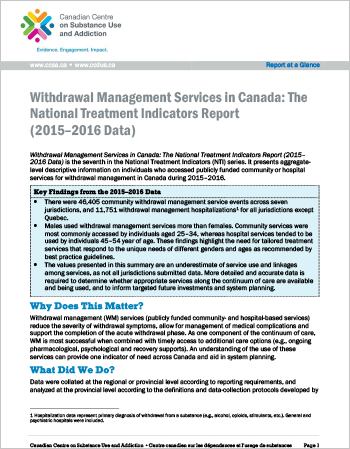 Withdrawal Management Services in Canada: The National Treatment Indicators Report (2015–2016 Data) (Report at a Glance)