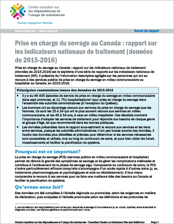 Prise en charge du sevrage au Canada : rapport sur les indicateurs nationaux de traitement (données de 2015-2016) (Survol du rapport)