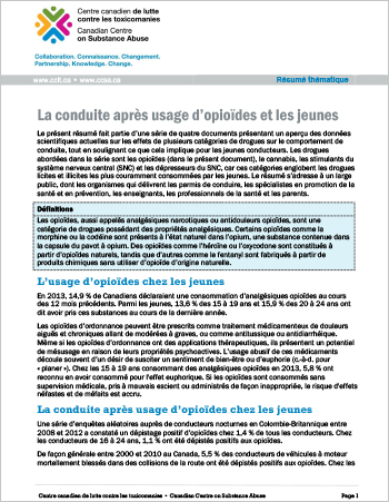 La conduite après usage d’opioïdes et les jeunes (Résumé thématique)