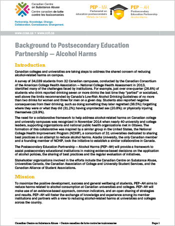 Reducing the Harms Related to Alcohol on Canadian Campuses: PEP–AH Strategy Background