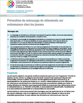 Prévention du mésusage de stimulants sur ordonnance chez les jeunes (Résumé thématique)