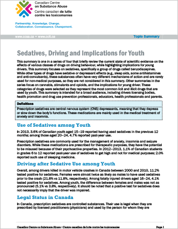 Sedatives, Driving and Implications for Youth (Topic Summary)