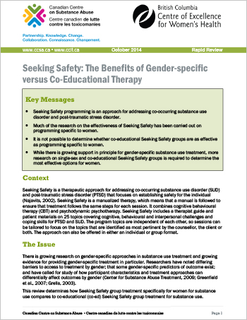 Seeking Safety: The Benefits of Gender-specific versus Co-Educational Therapy (Rapid Review)