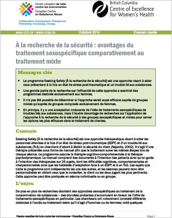 À la recherche de la sécurité : avantages du traitement sexospécifique comparativement au traitement mixte (Examen rapide)