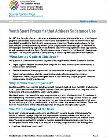 Youth Sport Programs that Address Substance Use (Report at a Glance)