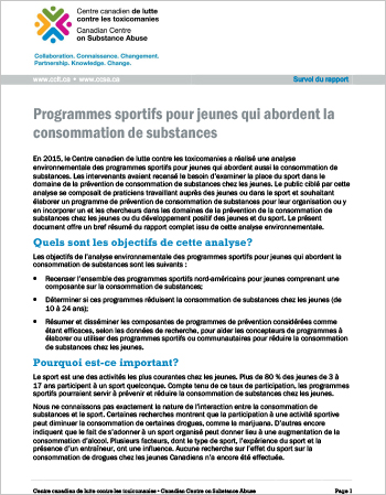 Programmes sportifs pour jeunes qui abordent la consommation de substances (Survol du rapport)