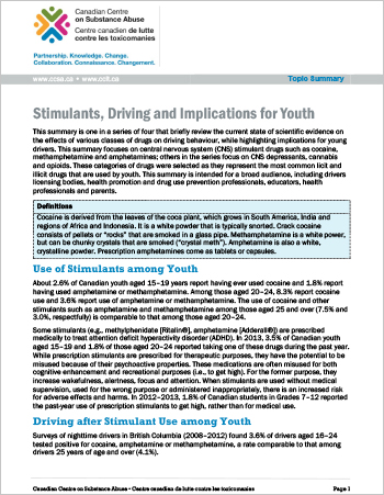 Stimulants, Driving and Implications for Youth (Topic Summary)