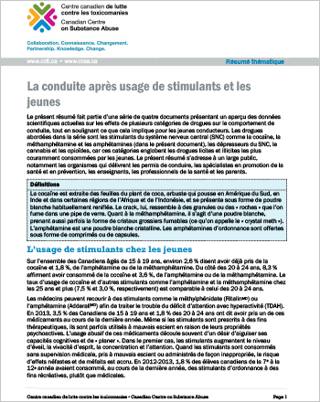 La conduite après usage de stimulants et les jeunes (Résumé thématique)