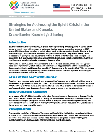 Strategies for Addressing the Opioid Crisis in the United States and Canada: Cross-Border Knowledge Sharing