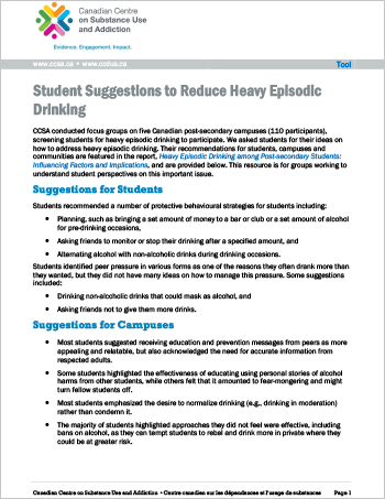 Student Suggestions to Reduce Heavy Episodic Drinking (Tool)