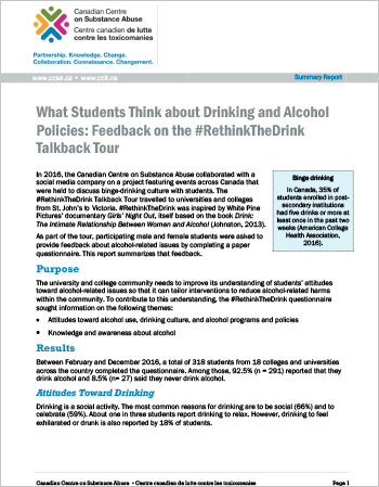 What Students Think about Drinking and Alcohol Policies: Feedback on the #RethinkTheDrink Talkback Tour
