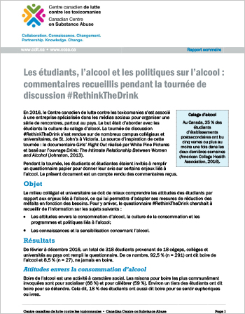 Les étudiants, l’alcool et les politiques sur l’alcool : commentaires recueillis pendant la tournée de discussion #RethinkTheDrink