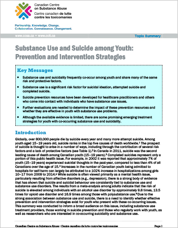 Substance Use and Suicide among Youth: Prevention and Intervention Strategies (Topic Summary)