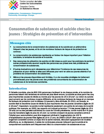 Consommation de substances et suicide chez les jeunes : Stratégies de prévention et d’intervention (Résumé thématique)