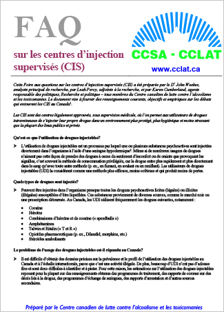 FAQ sur les centres d'injection supervisés (CIS)