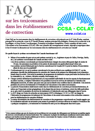 FAQ sur les toxicomanies dans les établissements de correction