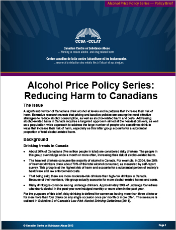 Reducing Harm to Canadians (Alcohol Price Policy Series)