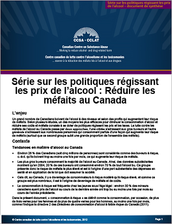 Réduire les méfaits au Canada (Série sur les politiques régissant les prix de l’alcool)