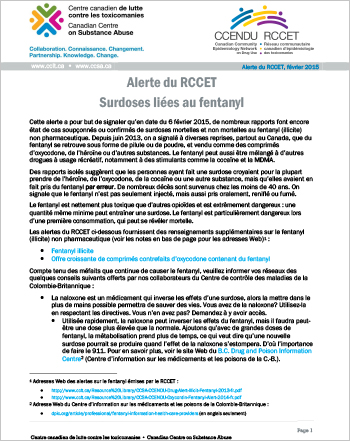 Surdoses liées au fentanyl : Alerte du RCCET