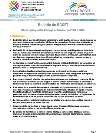 Bulletin sur le nombre de décès liés au fentanyl survenus au Canada de 2009 à 2014.