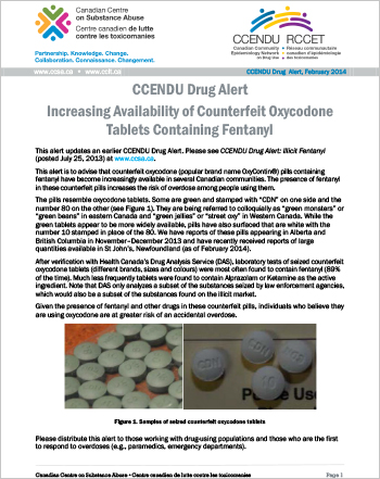 Increasing Availability of Counterfeit Oxycodone Tablets Containing Fentanyl (CCENDU Drug Alert)