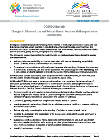 CCENDU Bulletin: Changes in Stimulant Use and Related Harms: Focus on Methamphetamine and Cocaine