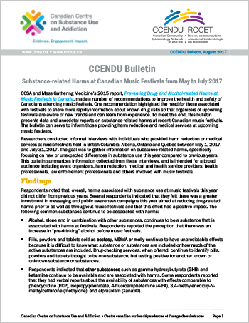 Substance-related Harms at Canadian Music Festivals from May to July 2017  (CCENDU Bulletin)