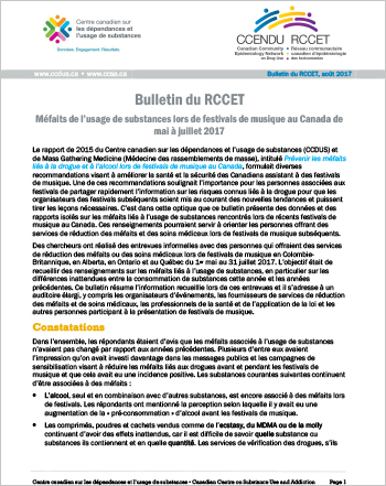 Méfaits de l’usage de substances lors de festivals de musique au Canada de mai à juillet 2017 (Bulletin du RCCET)