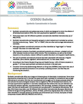 Synthetic Cannabinoids in Canada (CCENDU Bulletin)