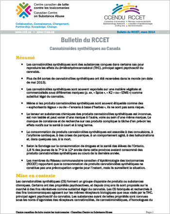 Cannabinoïdes synthétiques au Canada : Bulletin du RCCET