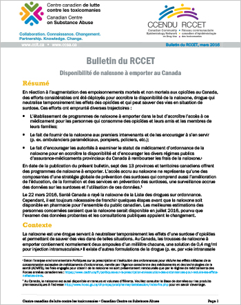 Disponibilité de naloxone à emporter au Canada (Bulletin du RCCET)