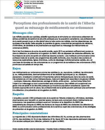 Perceptions des professionnels de la santé de l’Alberta quant au mésusage de médicaments sur ordonnance (Rapport en bref) 