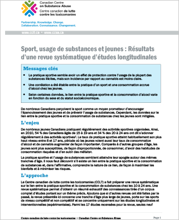 Sport, usage de substances et jeunes : Résultats d’une revue systématique d’études longitudinales